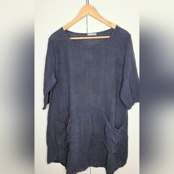 Made In Italy Linen/cotton Blend Blue Tunic With Pockets. MED. - Picture 1 of 10